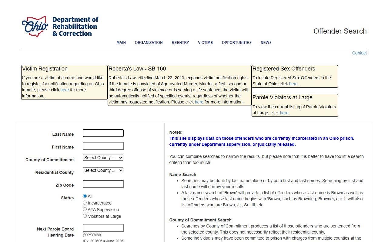 Ohio ODRC offender search for Seneca County state prison inmate records