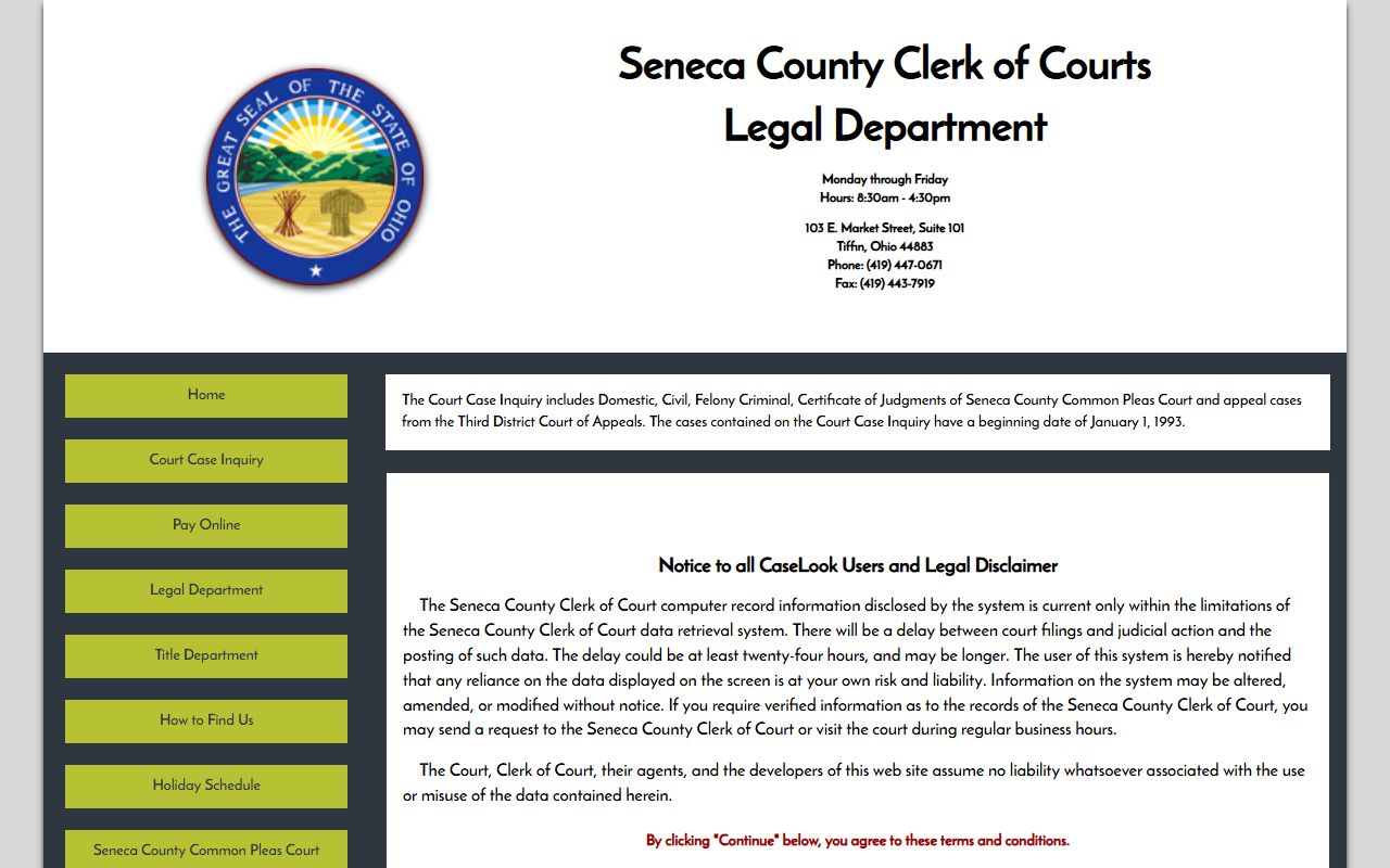 Seneca County court records after arrest Common Pleas CaseLook search