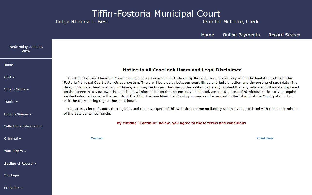 Seneca County court records after arrest Municipal CaseLook search
